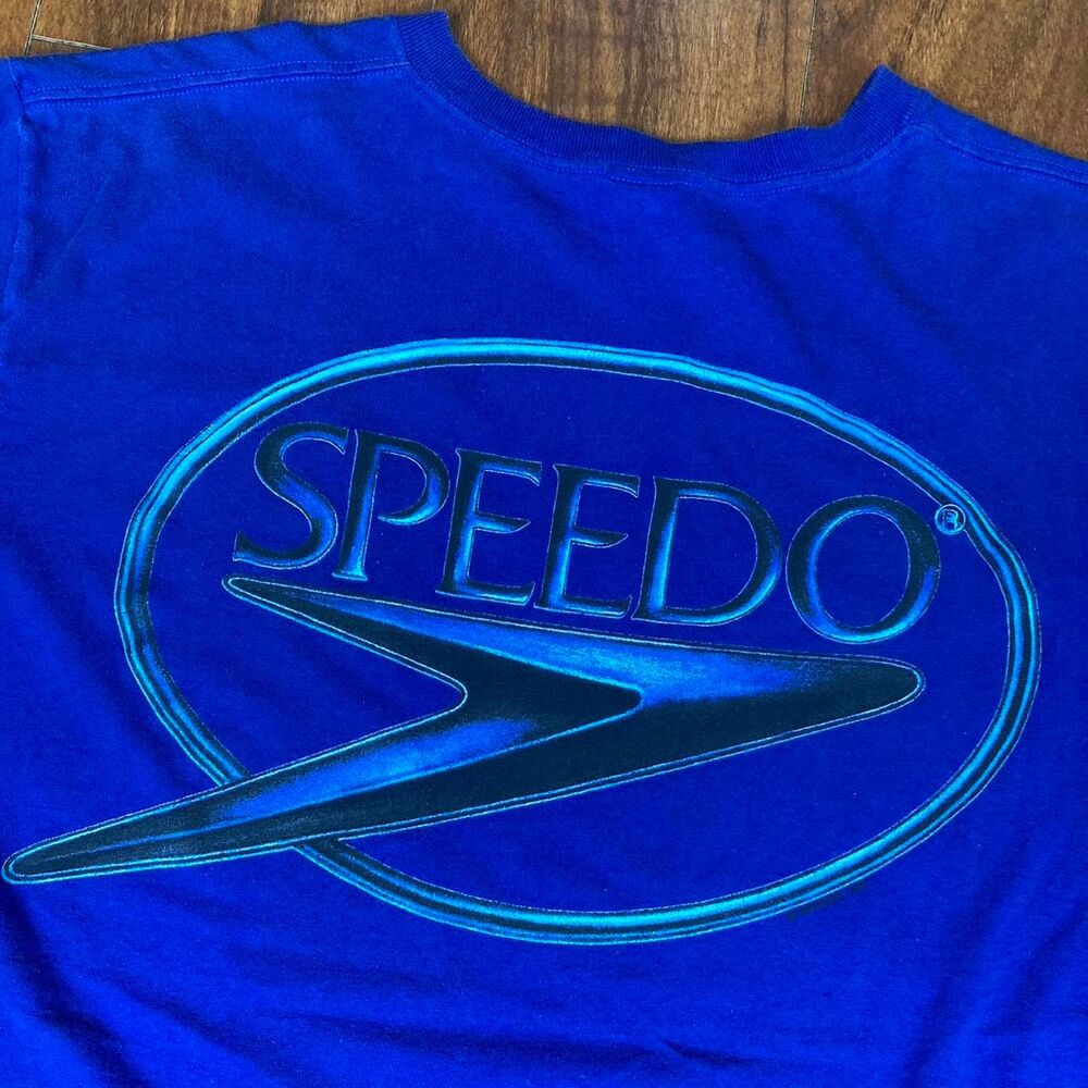 Vintage Speedo Mens Blue Cotton T-Shirt Size L